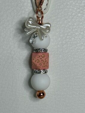 Pearl White & Blush Pink Beaded Charm with Bow Accent